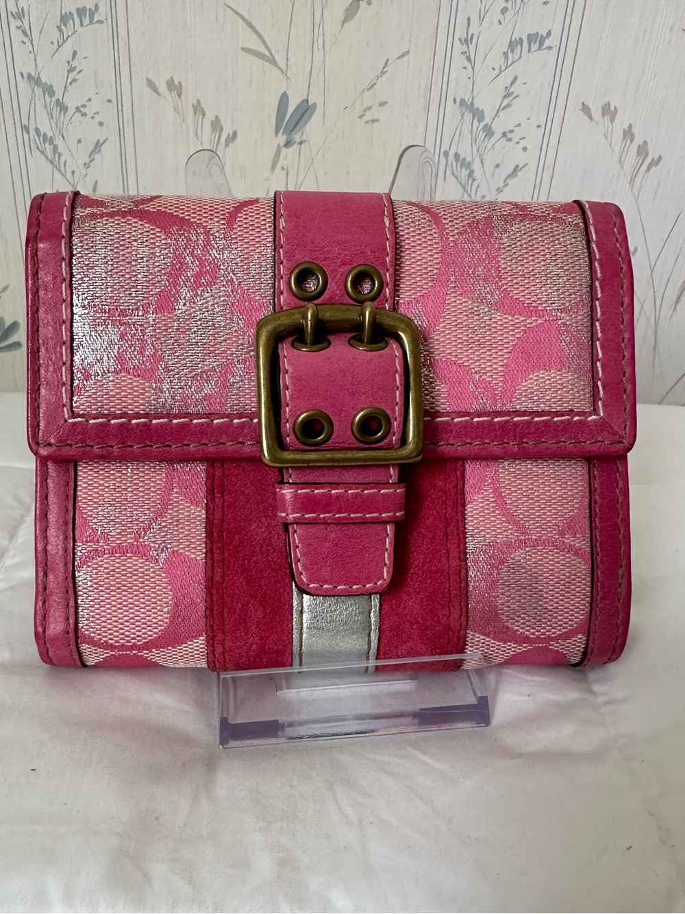 Coach Y2K Signature Pink & Silver Jacquard Wallet